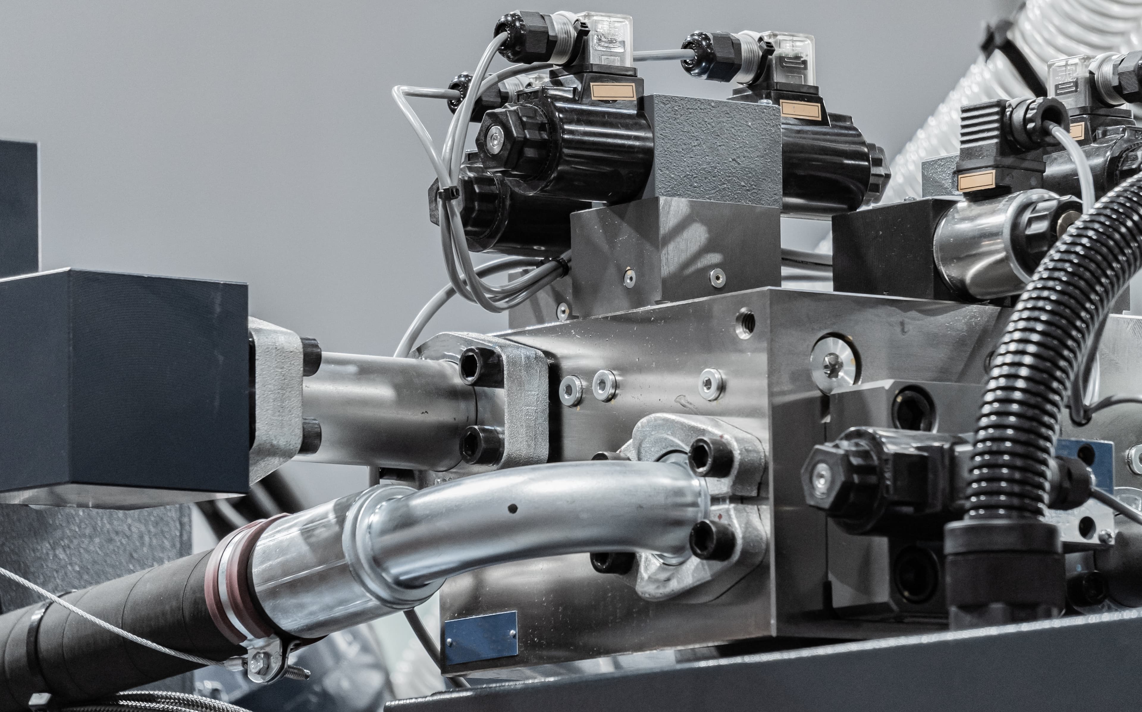 Detailed view of hydraulic production equipment and control components